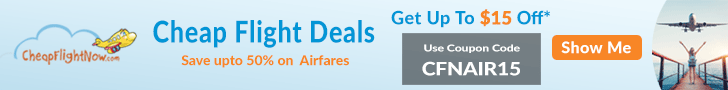 Use coupon code CFNAIR15 & Get up to $15 Off* on flight deals. Book Now!