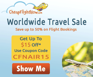 Get Flat $15 off on worldwide flights this season. Use the Coupon Code CFNAIR15. Book Now!